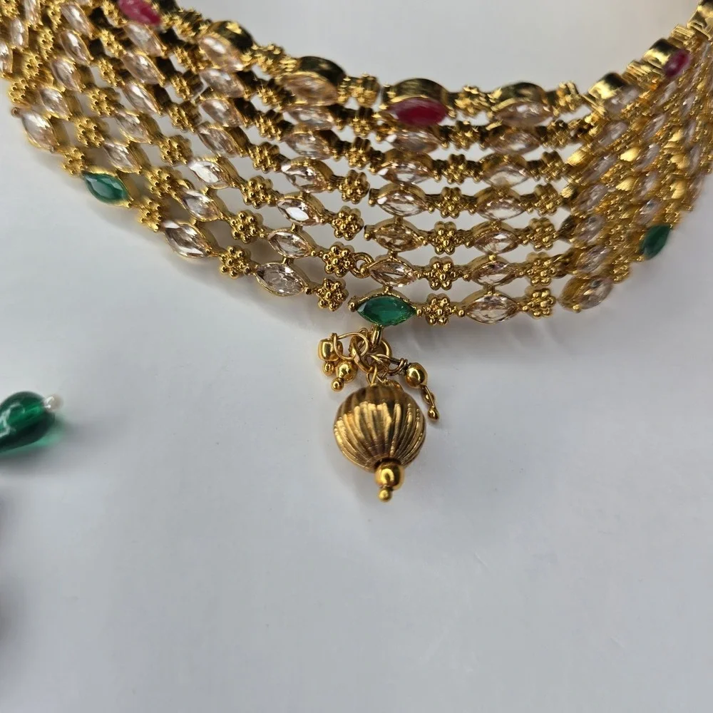 Vintage Indian Kundan Choker Necklace adjustable drawstring cord Necklace
